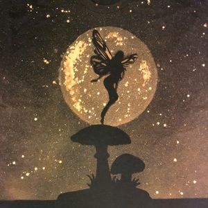 Handmade bleach painted. Enchanting fairy and mushroom